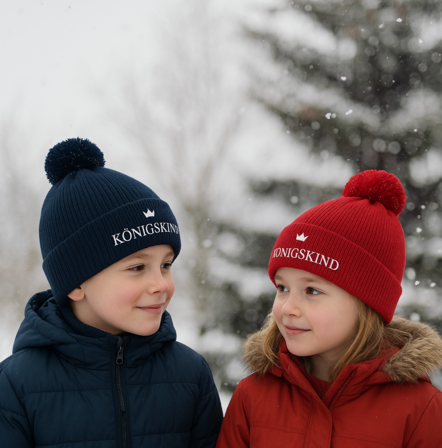 Königskind Bommelmütze | Christliche Wintermütze mit Reflektoren für Kinder